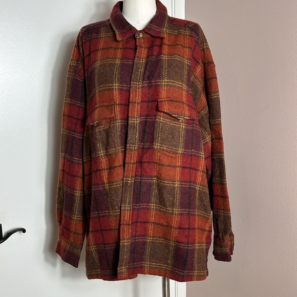 VINTAGE NORTHEAST TERRAIN COMPANY WOOL WOOL FLANNEL PLAID SHIRT SIZE XL - Picture 2 of 11